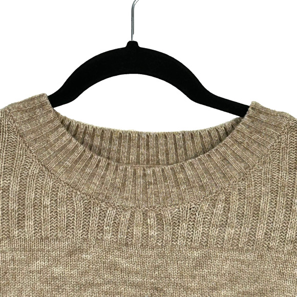 SHEIN Sweater Womens 4 Tan Pullover Crew Neck Knit Openwork Sleeve Acrylic - Picture 4 of 9